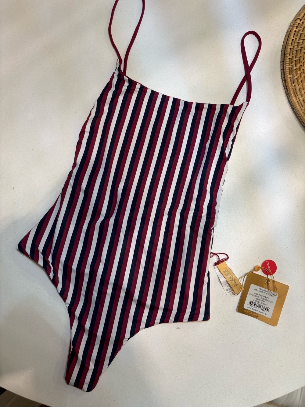 NWT Bond-Eye Australia Reversible One Piece Swimsuit Academy Stripe US 6